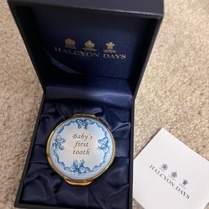 Halcyon Days Blue Baby's First Tooth Trinket Box